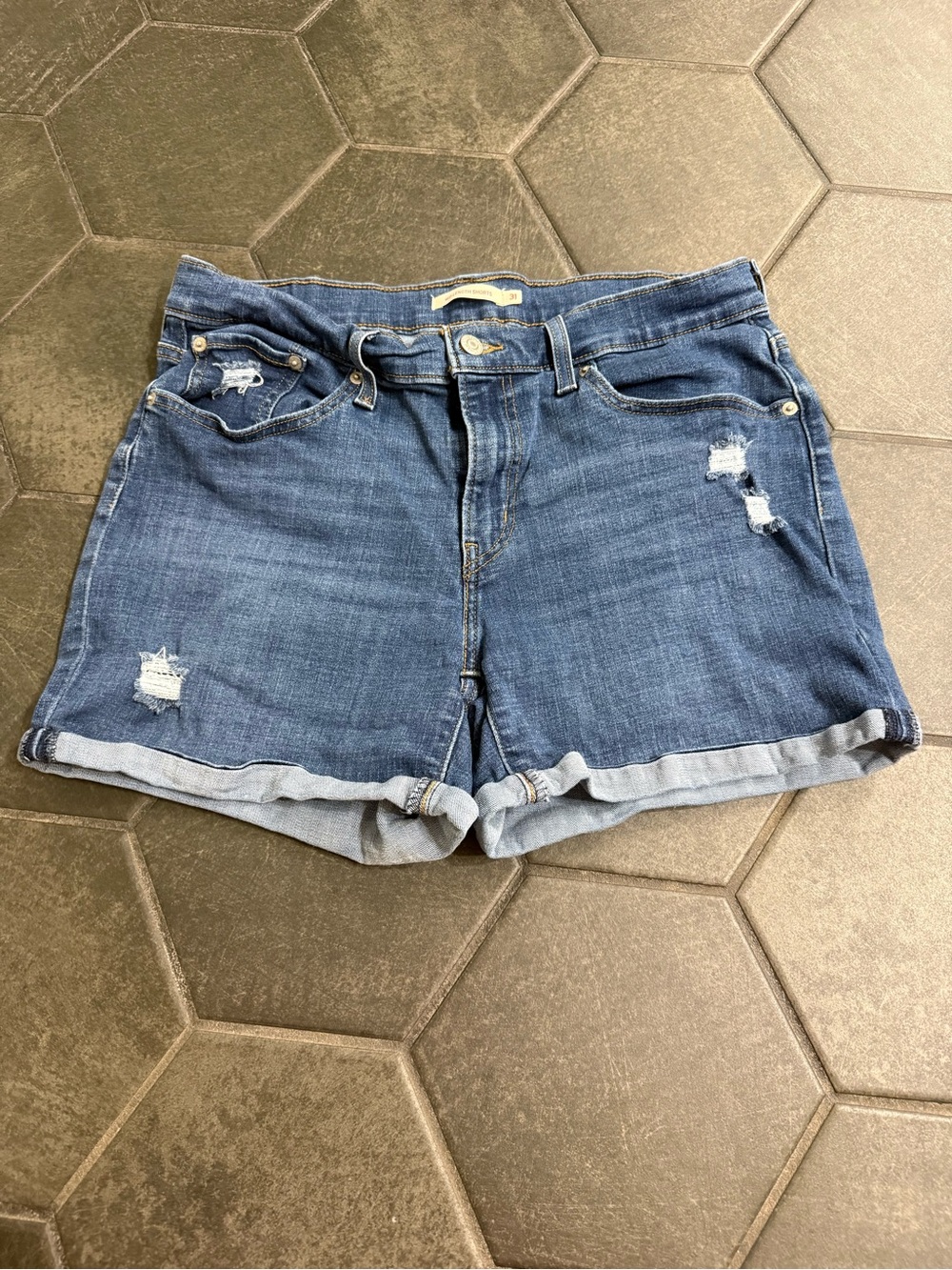 Levi Women's Distressed Roll-Cuff Denim Shorts - Blue 31